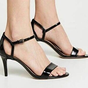 Michael Kors Simone Mid Sandal Black Patent Ankle Strap Heel Women's 7.5 NEW